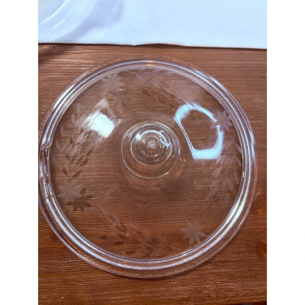 Pyrex Clear‎ Glass Etched Floral Casserole Dish with Silver Filigree Cradle Antq
